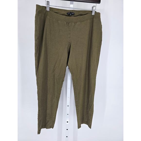 Eileen Fisher womens Sz L Pull On Slim Leg Pants Olive Green - Picture 1 of 4